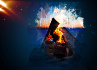 Camp Fire Art Background at Sunrise
