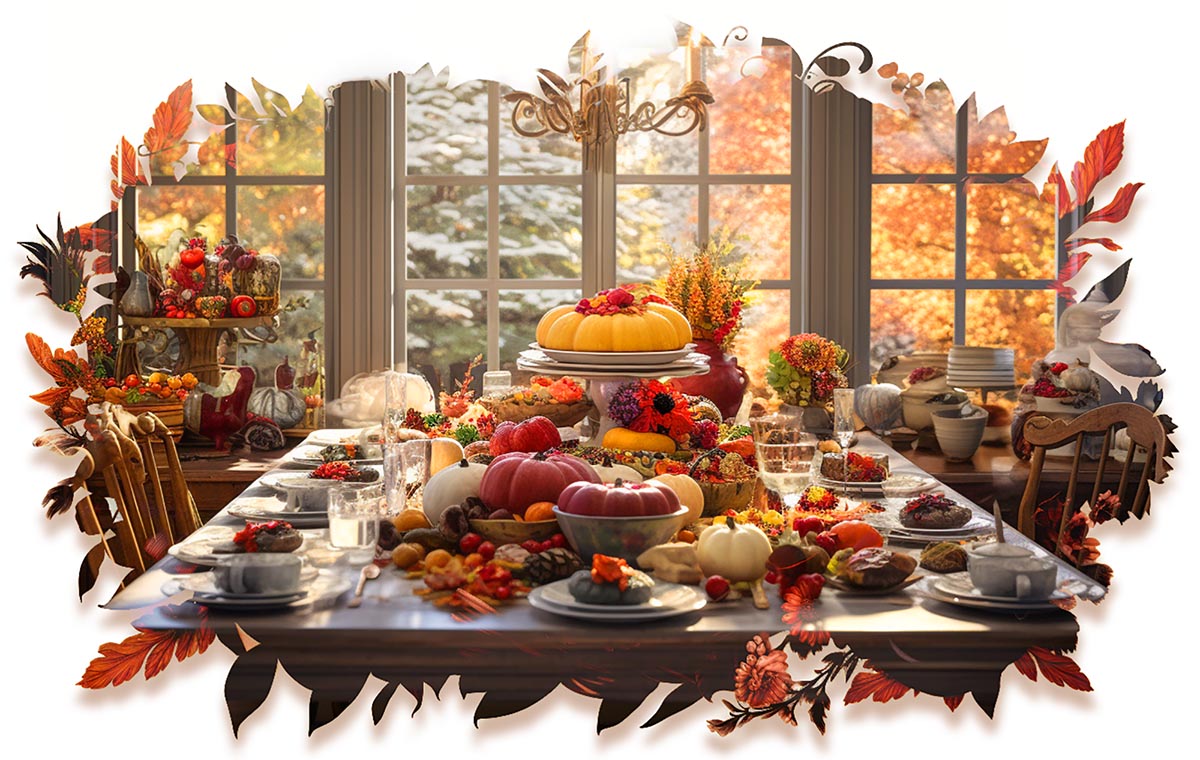 Classic Thanksgiving Dinner Table Full of Food