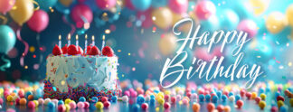 Happy Birthday Banner - Festive Vanilla Cake with Strawberries