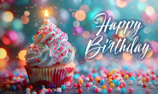 Happy Birthday - Fluffy Vanilla Cupcake with a Candle