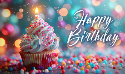 Happy Birthday - Fluffy Vanilla Cupcake with a Candle