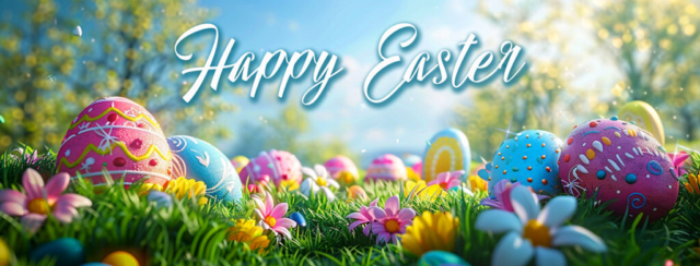 Happy Easter Wishes Banner - Colorful Eggs in Nature
