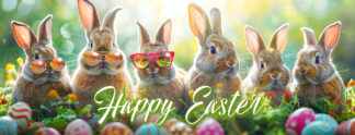 Happy Easter Wishes Banner - Curious Cool Bunnies Photo