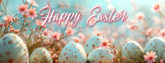 Happy Easter Wishes Banner - Eggs in Nature Photo
