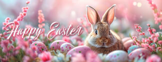 Happy Easter Wishes Banner - Rabbit in Pink Nature Photo