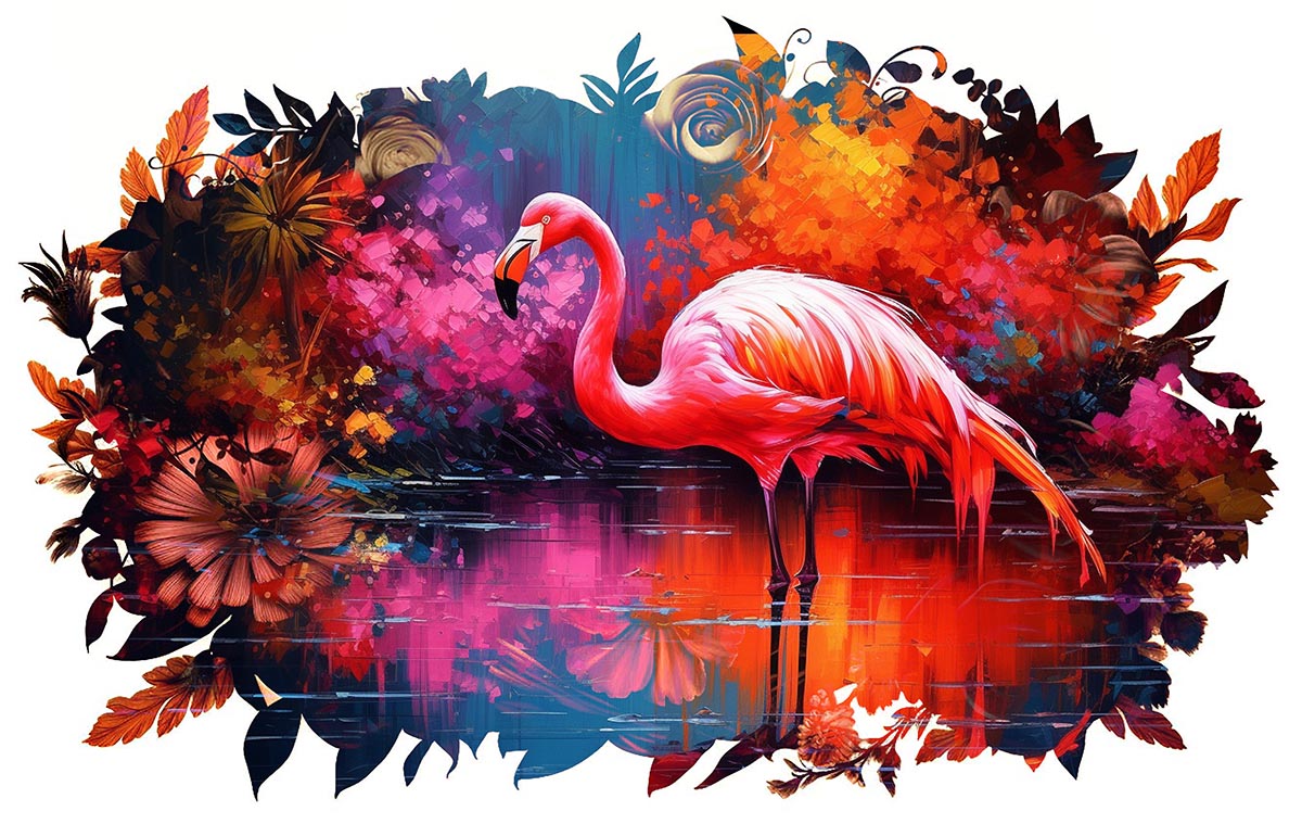 Majestic Pink Flamingo in Nature Artwork