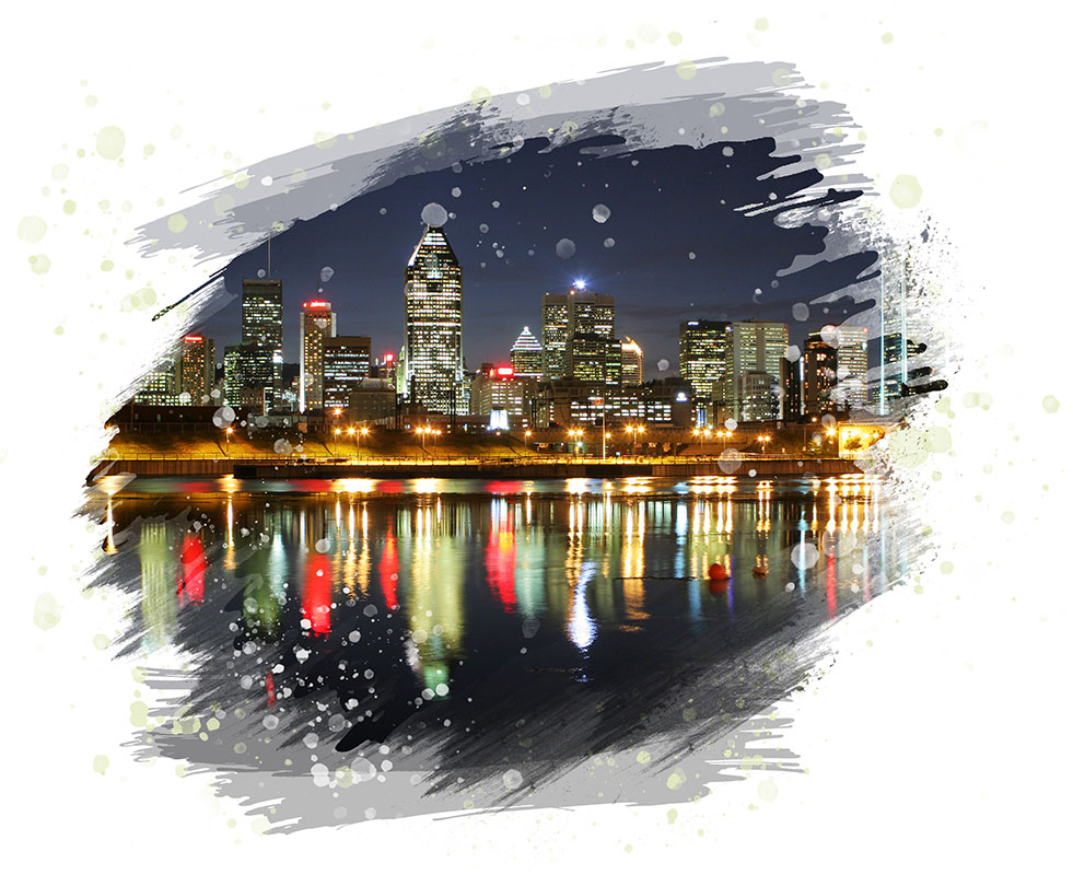 Montreal Cityscape at Night on White
